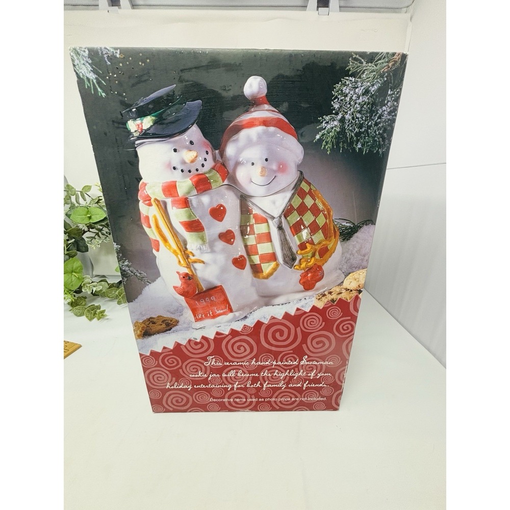 Jolly Snow Men Cookie Jar Let It Snow 1999 Home Trends New In Box Christmas - Picture 15 of 16